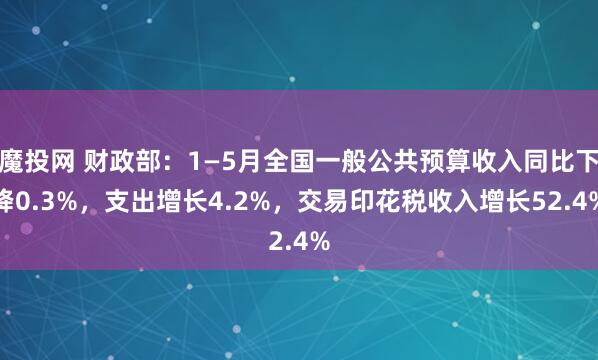 魔投网 财政部：1—5月全国一般公共预算收入同比下降0.3%，支出增长4.2%，交易印花税收入增长52.4%